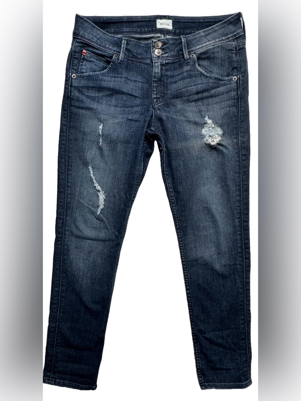 Hudson Collin Flap Skinny Ankle Jeans 29 Distressed Dark Wash Stretch